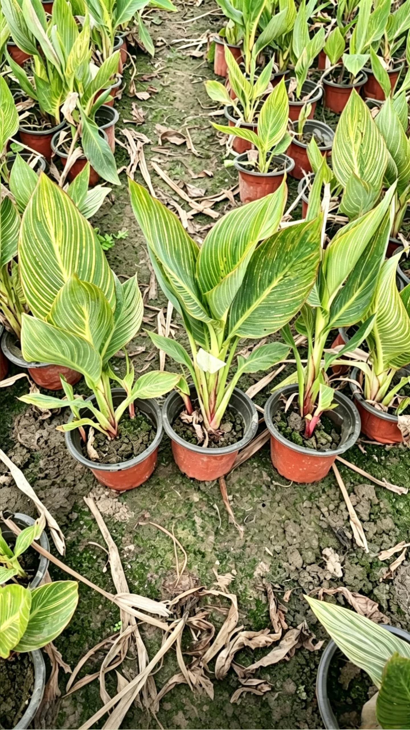 Канна индийская (Canna indica) - Широкие яркие листья с желтыми полосами, элегантная форма, высокодекоративная.