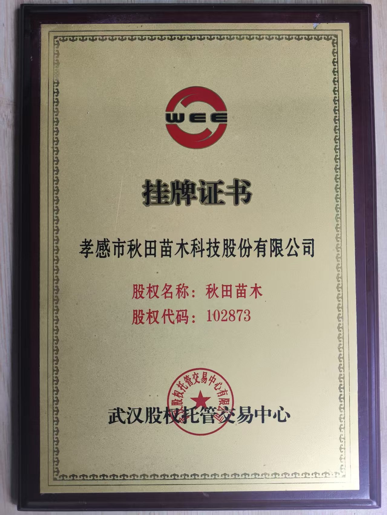 Public Listing Certificate